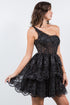 Lace One-Shoulder Tiered Skirt Cocktail Dress for Women 4/XS-16/3X